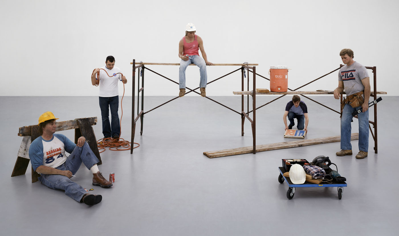 Lunch Break installation, Duane Hanson: Sculptures of Life, 14 December 2002 - 23 February 2003, Scottish National Gallery of Modern Art